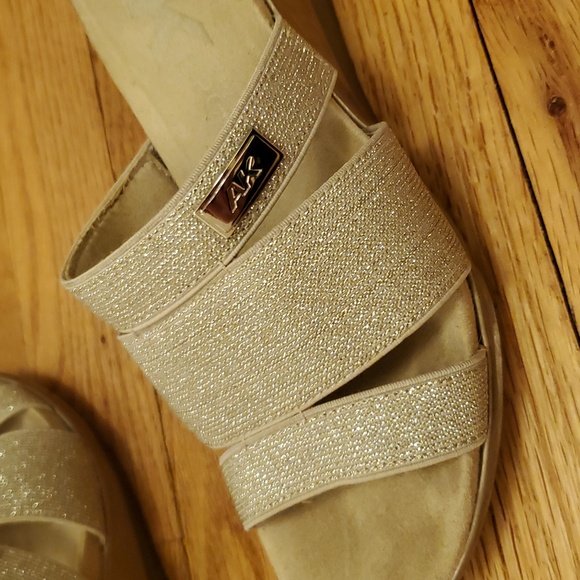 Anne Klein Women's Gold Sparkle Wedge Sandals - Picture 9 of 13